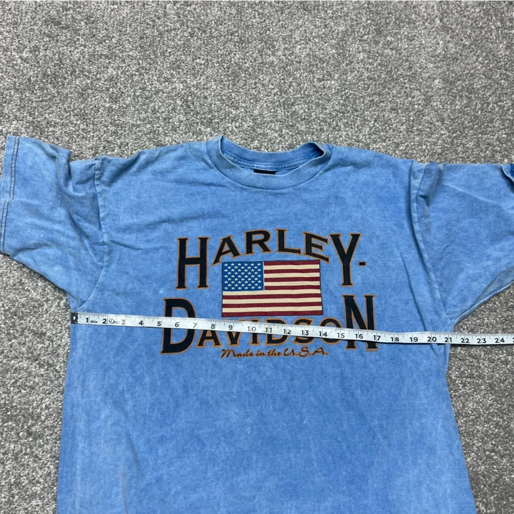 Vtg Harley Davidson Shirt Mens Large Blue Acid Wash Michigan Flag 90s 1998 Bike - Picture 3 of 7